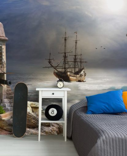 Pirate Ship in Stormy Sea Wallpaper Pirate Ship in Stormy Sea Wallpaper