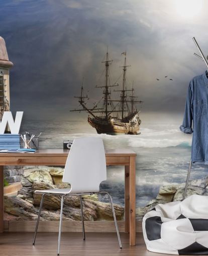 Pirate Ship in Stormy Sea Wallpaper Pirate Ship in Stormy Sea Wallpaper