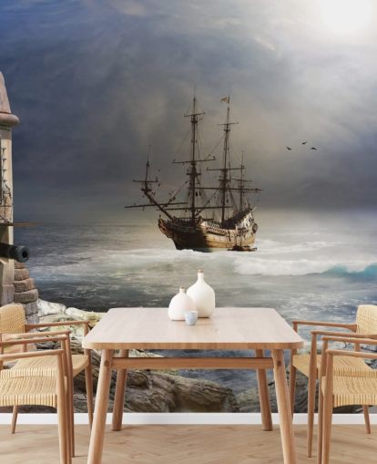 Fondo de pantalla Barco pirata en mar tormentoso