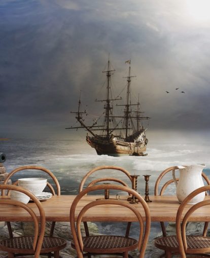 Piratenschiff in stürmischer See Tapete