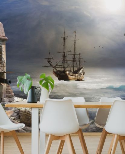 Pirate Ship in Stormy Sea Wallpaper Pirate Ship in Stormy Sea Wallpaper