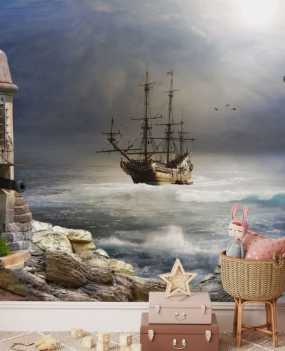 Fondo de pantalla Barco pirata en mar tormentoso