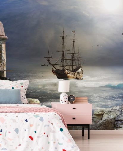 Papier peint bateau pirate dans une mer orageuse