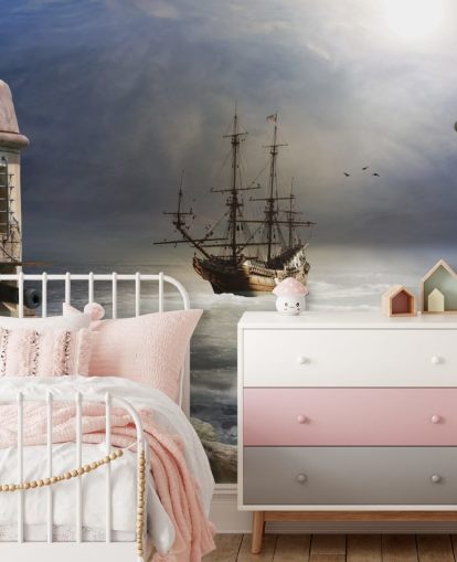 Piratenschip in Stormachtige Zee Behang