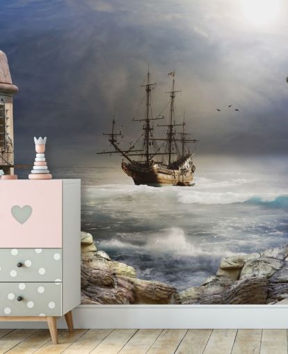 Navio pirata em Stormy Sea Wallpaper