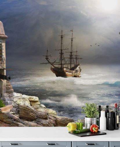 Fondo de pantalla Barco pirata en mar tormentoso