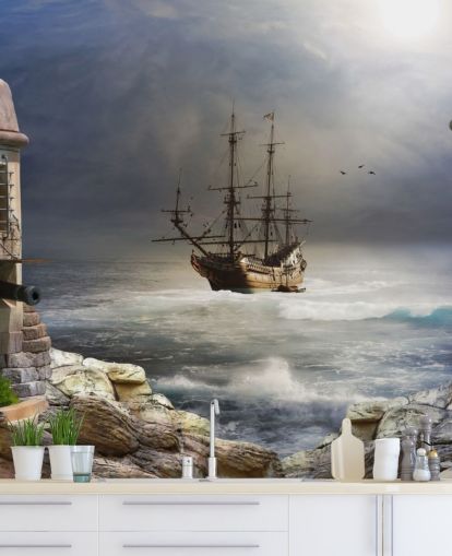 Pirate Ship in Stormy Sea Wallpaper Pirate Ship in Stormy Sea Wallpaper
