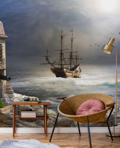 Navio pirata em Stormy Sea Wallpaper