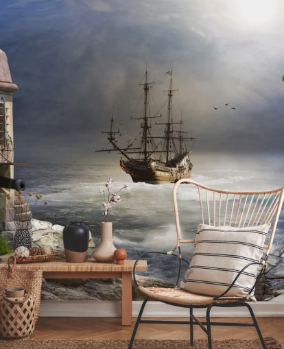 Pirate Ship in Stormy Sea Wallpaper