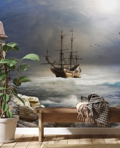 Navio pirata em Stormy Sea Wallpaper Navio pirata em Stormy Sea Wallpaper