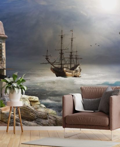 Pirate Ship in Stormy Sea Wallpaper Pirate Ship in Stormy Sea Wallpaper