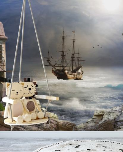 Navio pirata em Stormy Sea Wallpaper