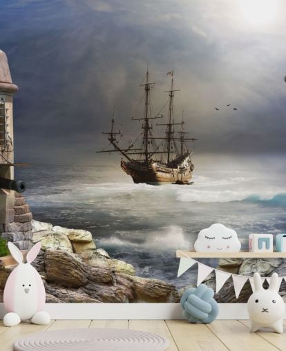 Pirate Ship in Stormy Sea Wallpaper