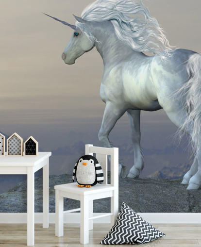 Einhorn stand auf einer Bergwand Fototapete