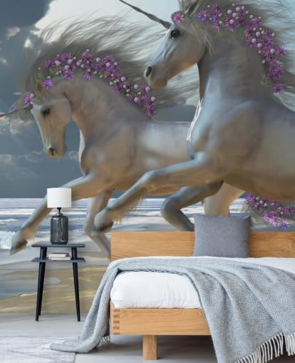 Unicorns Running on the Beach Wall Mural