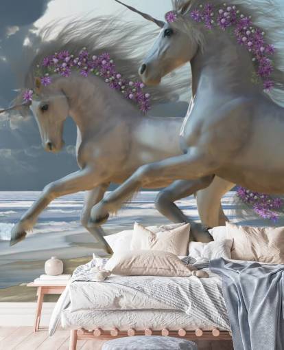 Unicorns Running on the Beach Wall Mural