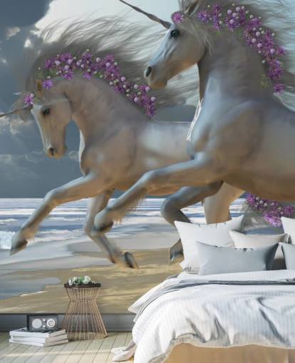 Unicorns Running on the Beach Wall Mural
