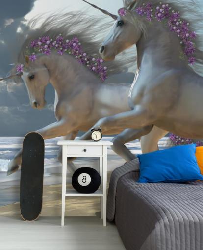 Unicorns Running on the Beach Wall Mural