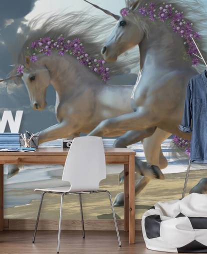 Unicorns Running on the Beach Wall Mural