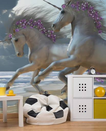 Unicorns Running on the Beach Fototapet Unicorns Running on the Beach Fototapet
