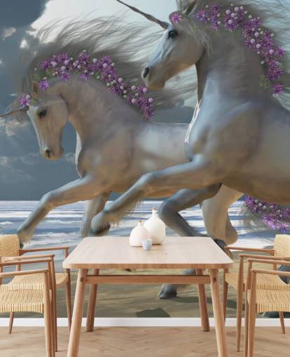Unicorns Running on the Beach Wall Mural