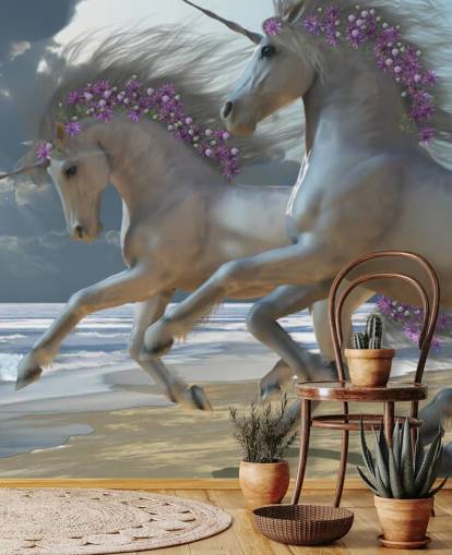 Unicorns Running on the Beach Wall Mural