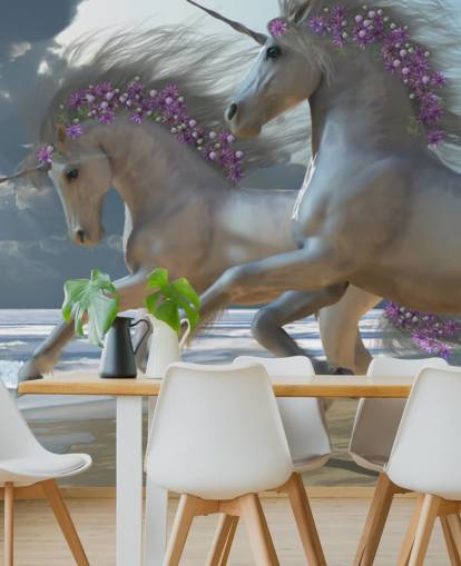 Unicorns Running on the Beach Wall Mural