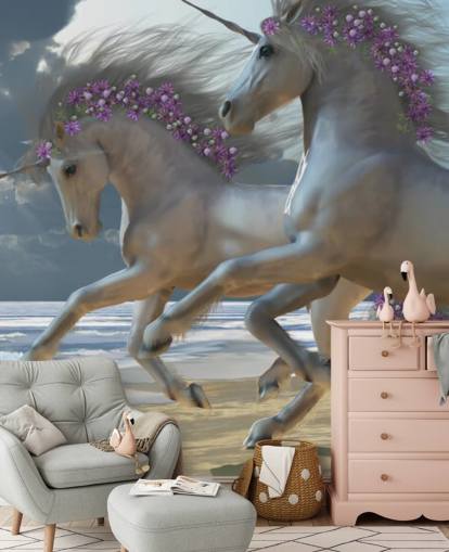 Unicorns Running on the Beach Wall Mural