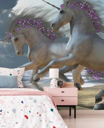 Unicorns Running on the Beach Wall Mural Unicorns Running on the Beach Wall Mural