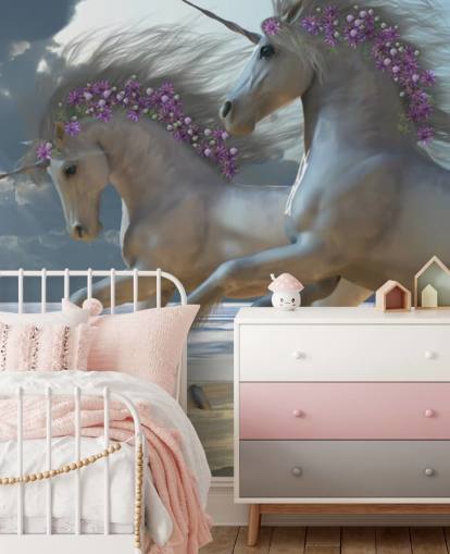 Unicorns Running on the Beach Wall Mural