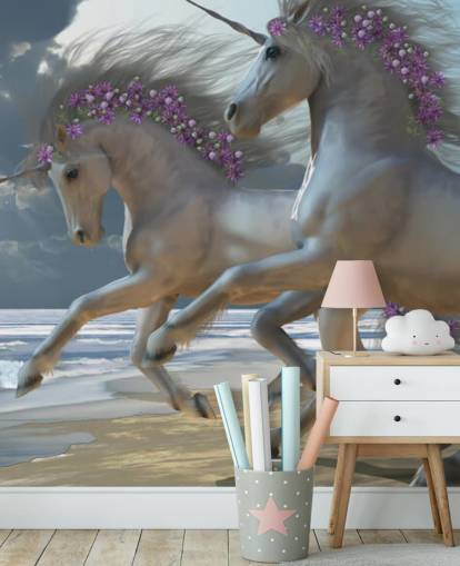 Unicorns Running on the Beach Fototapet