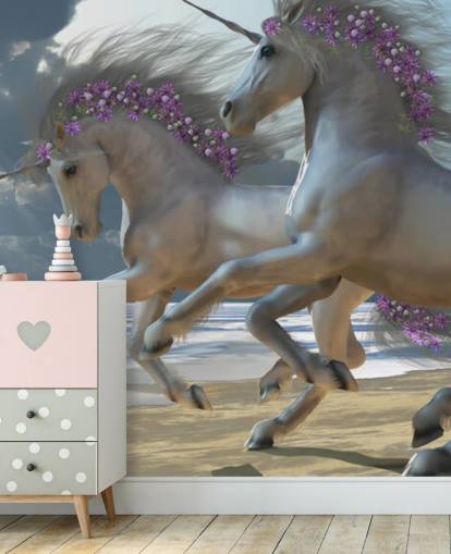 Unicorns Running on the Beach Wall Mural Unicorns Running on the Beach Wall Mural