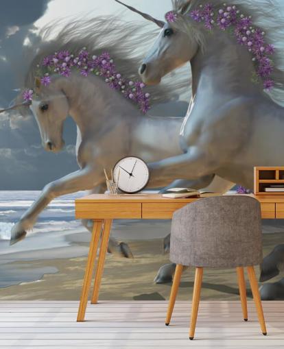 Unicorns Running on the Beach Wall Mural Unicorns Running on the Beach Wall Mural