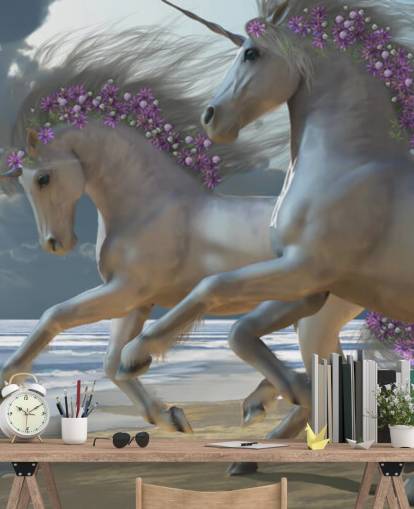 Unicorns Running on the Beach Wall Mural