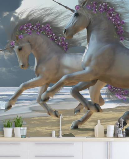 Unicorns Running on the Beach Wall Mural