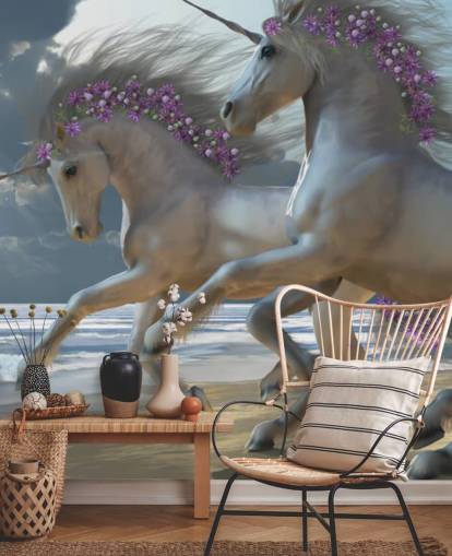 Unicorns Running on the Beach Fototapet