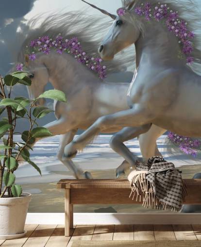 Unicorns Running on the Beach Wall Mural Unicorns Running on the Beach Wall Mural