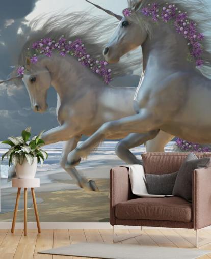Unicorns Running on the Beach Fototapet Unicorns Running on the Beach Fototapet