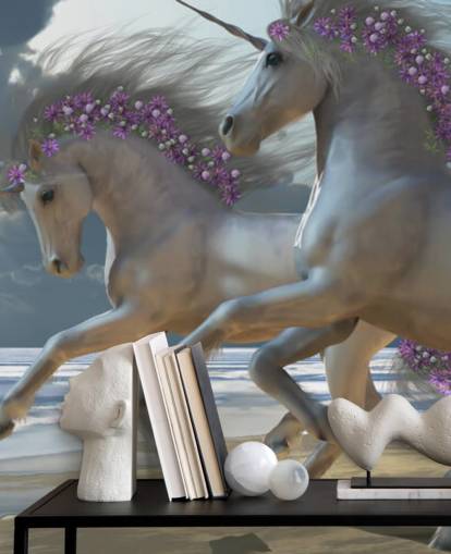 Unicorns Running on the Beach Wall Mural