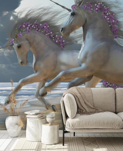 Unicorns Running on the Beach Wall Mural