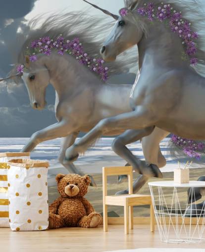 Unicorns Running on the Beach Wall Mural