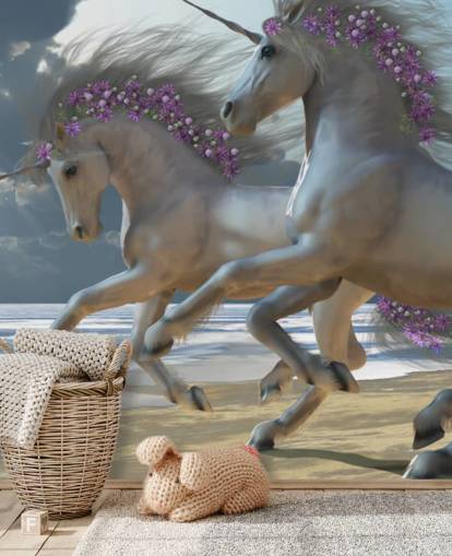 Unicorns Running on the Beach Wall Mural