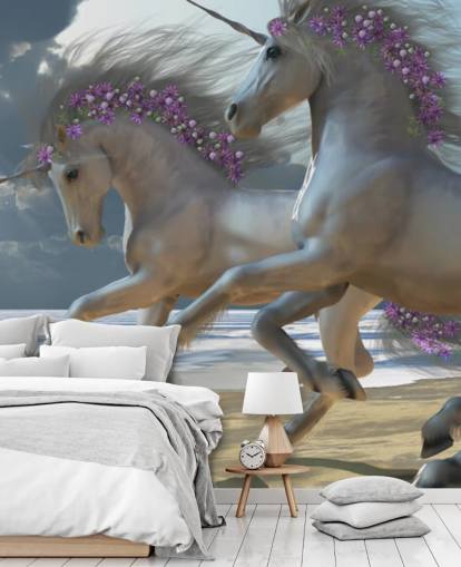 Unicorns Running on the Beach Wall Mural Unicorns Running on the Beach Wall Mural