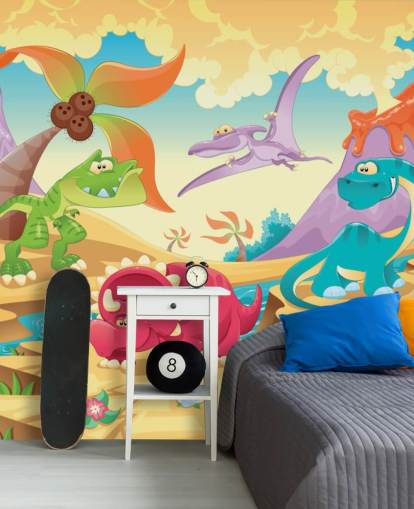 Papier peint mural de dessin animé de dinosaures