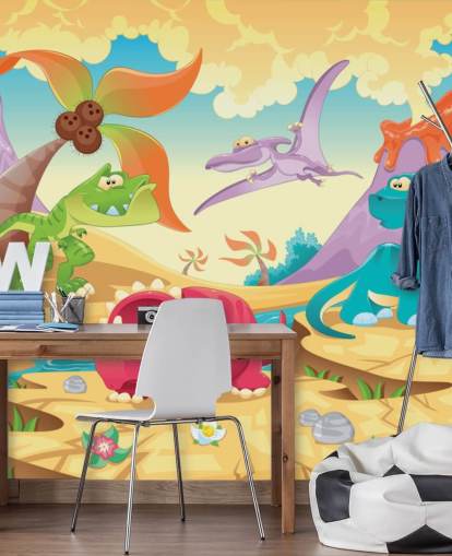 Dinosaurs Tegneserie Veggmaleri Bakgrunn