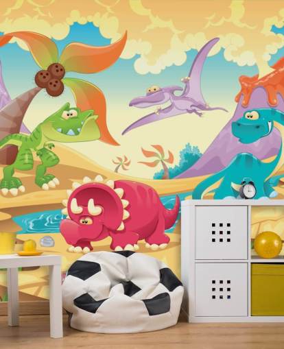 Papier peint mural de dessin animé de dinosaures
