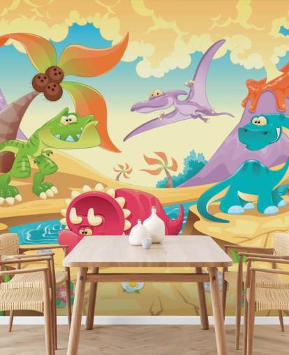 Dinosaurs Cartoon Wall Mural Wallpaper