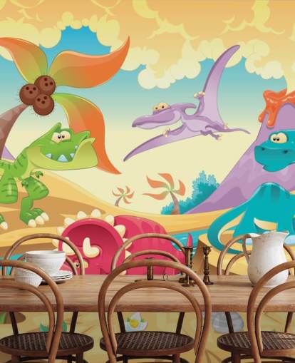 Dinosaurier tecknad väggmålning tapet