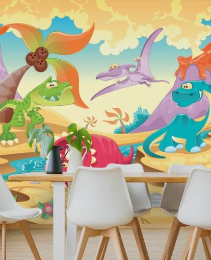 Dinosaurs Cartoon Wall Mural Wallpaper Dinosaurs Cartoon Wall Mural Wallpaper