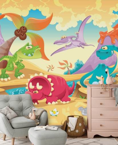 Carta da parati murale con dinosauri